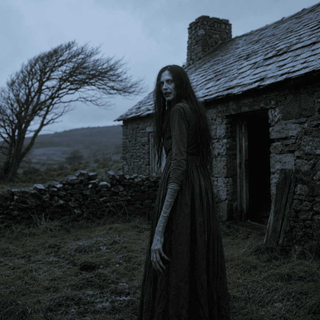 Portrait réaliste de la Gwrach y Rhibyn issue du folklore gallois, construit à partir de ses principaux signes distinctifs sans accessoires de sorcière.