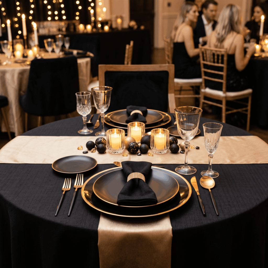 Une belle table strass et paillettes reste d’abord pratique, puis décorative.