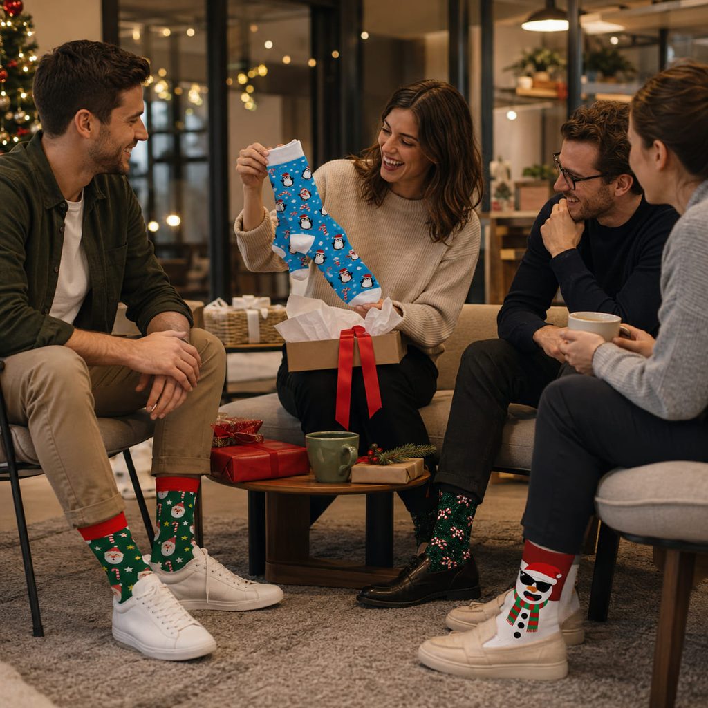 Les chaussettes fantaisie sont une idée simple et conviviale pour un Secret Santa au bureau.