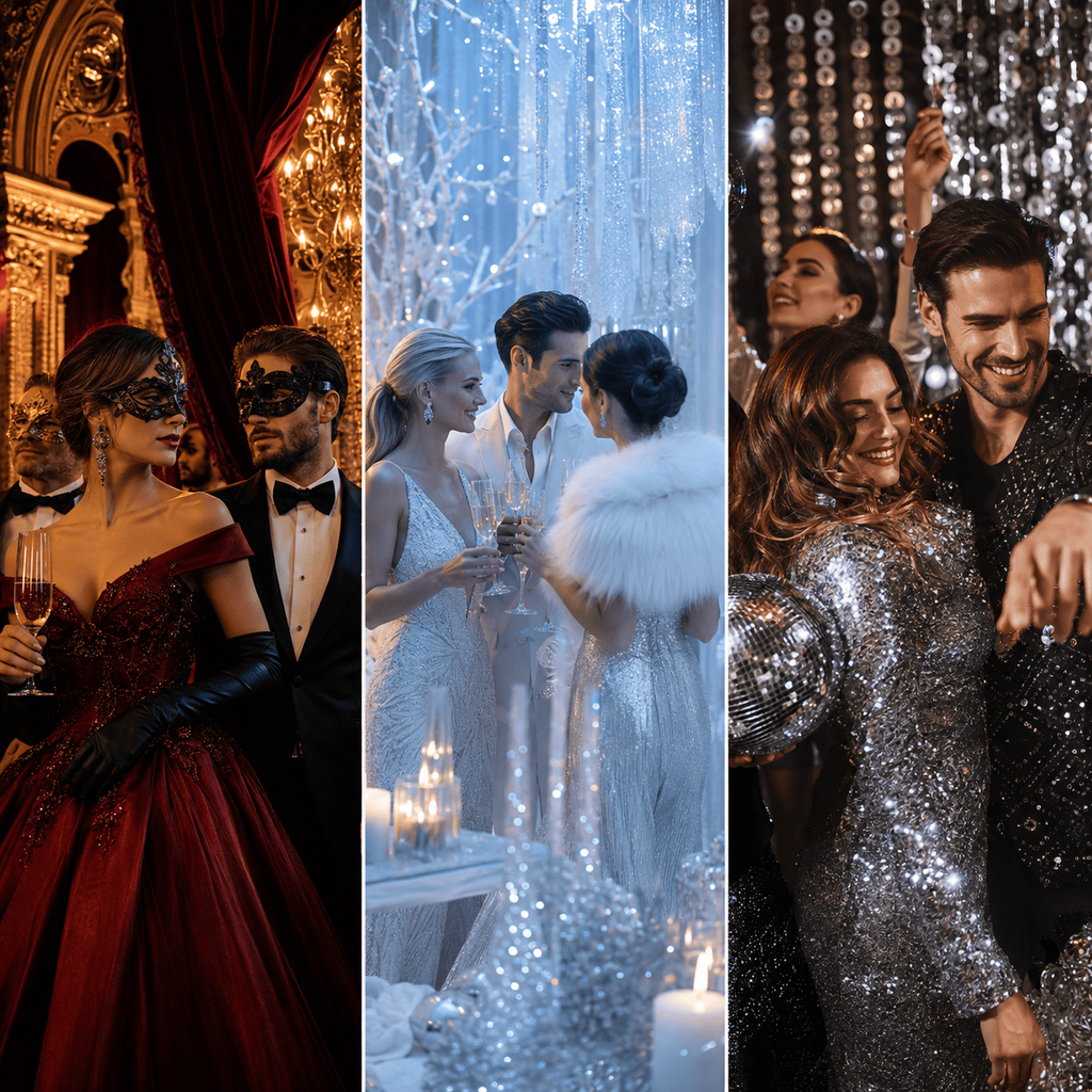 Tendances de soirée du Nouvel An opéra, bleu glacier et strass paillettes